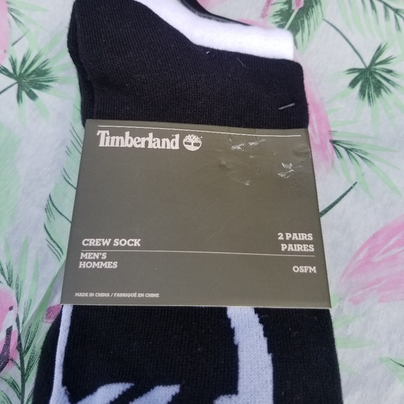 Timberland Men's Logo Crew Socks NWT Black White - Picture 2 of 6